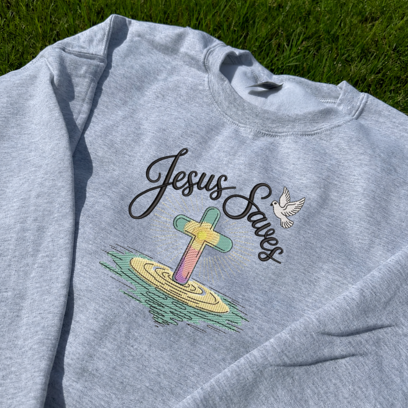 Premium Embroidered "Jesus Saves" Sweatshirt – High-Quality Faith Pullover  LL - 0037