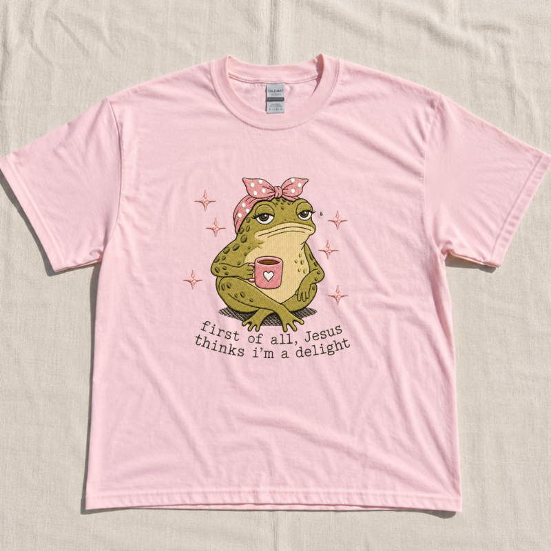 FUNNY FROG JESUS EMBROIDERY TSHIRT LL - 0050