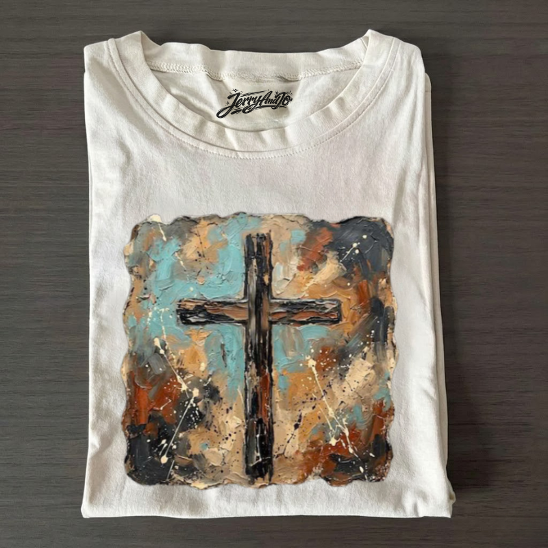CHRISTIAN CROSS SHIRT, ABSTRACT CROSS ART TEE LL - 0104