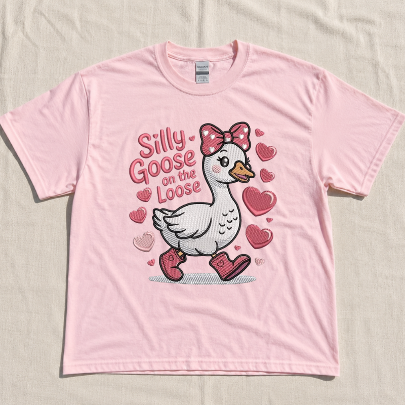 Silly Goose On The Loose Embroidery tshirt LL - 0052