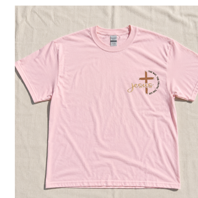 EMBROIDERED JESUS CHRISTIAN T-SHIRT - "THE WAY, THE TRUTH, THE LIFE" LL - 0060