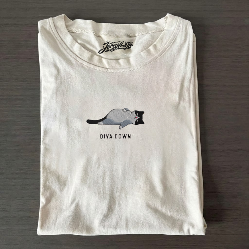 DIVA DOWN CAT SHIRT FUNNY LAZY CAT MEME TEE LL - 0007