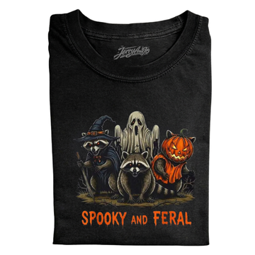 RETRO SPOOKY AND FUNNY HALLOWEEN RACCOON SPOOKY T-SHIRT LL - 161