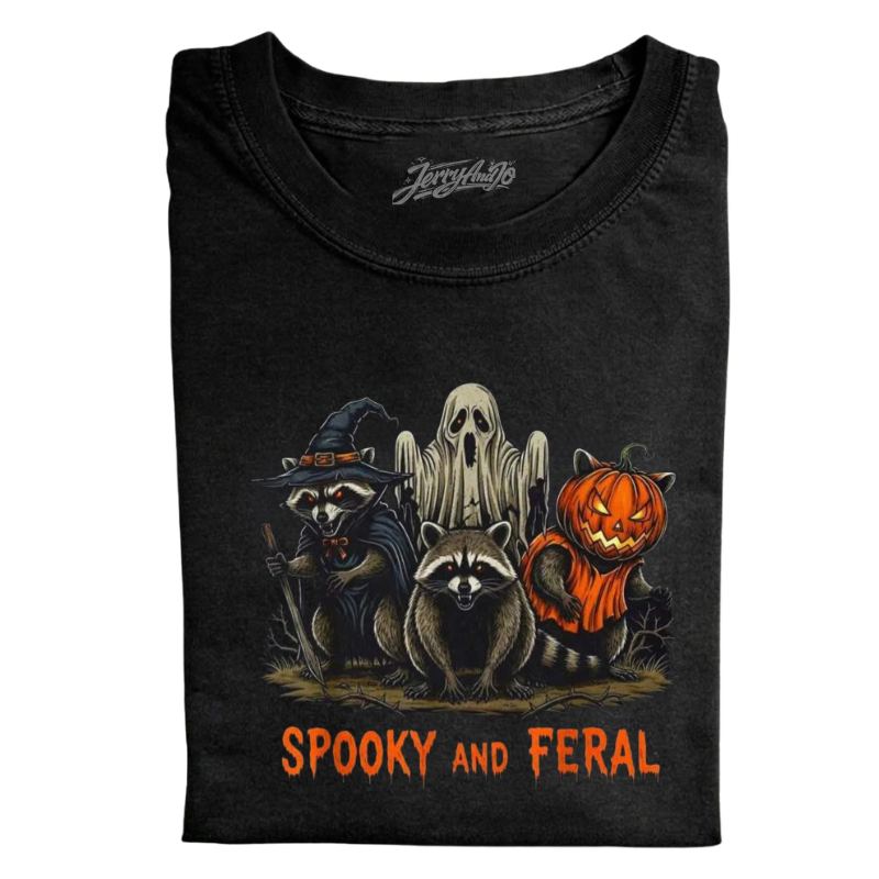 RETRO SPOOKY AND FUNNY HALLOWEEN RACCOON SPOOKY T-SHIRT LL - 161