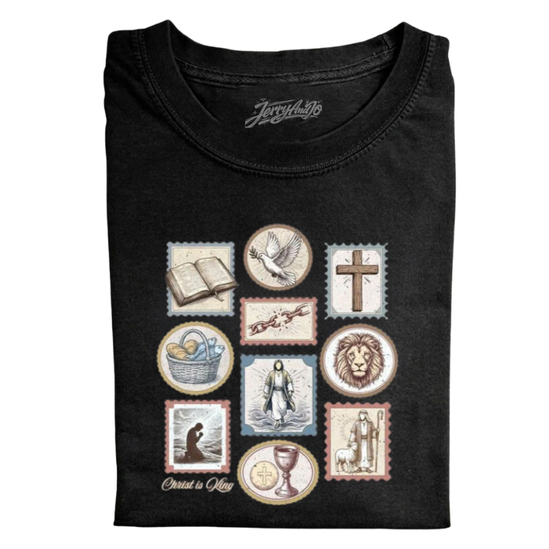 CHRIST IS KING CHRISTIAN FAITH TEE, VINTAGE BIBLE ART T SHIRT LL - 0106