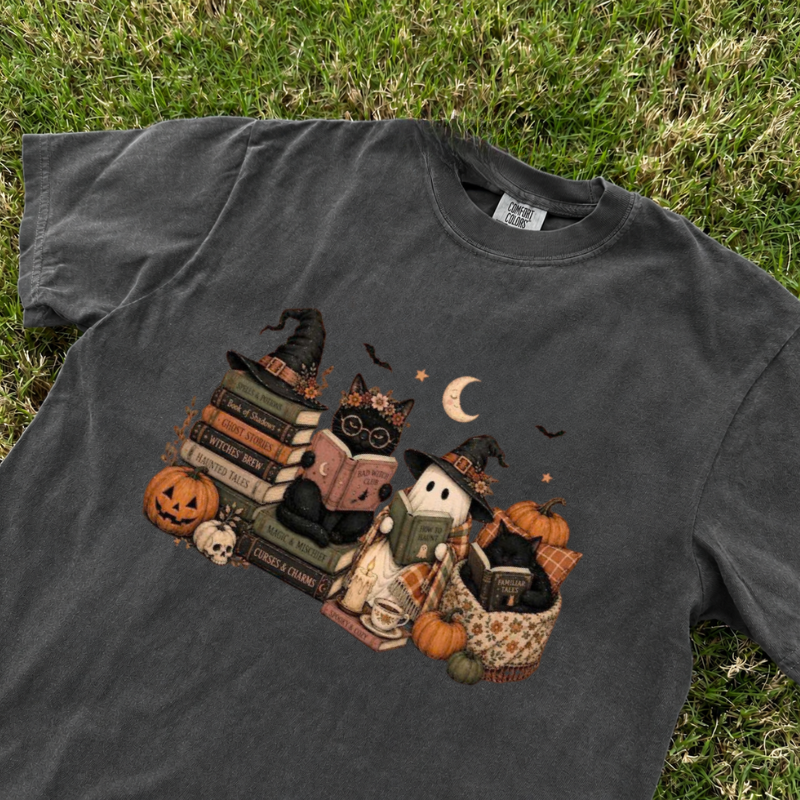 ALL BOOKED FOR HALLOWEEN SHIRT, FUNNY PUMPKIN OWL BOOK CARTOON GRAPHIC TEE  LL - 0142