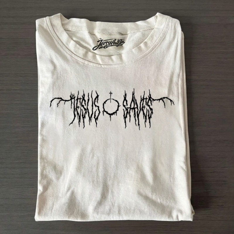 JESUS SAVES BLACK METAL SHIRT LL - 0007