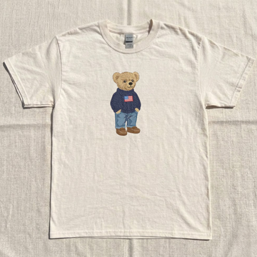 CUTE TEDDY BEAR EMBROIDERY SHIRT, PATRIOTIC USA FLAG BEAR SHIRT BT - 0048