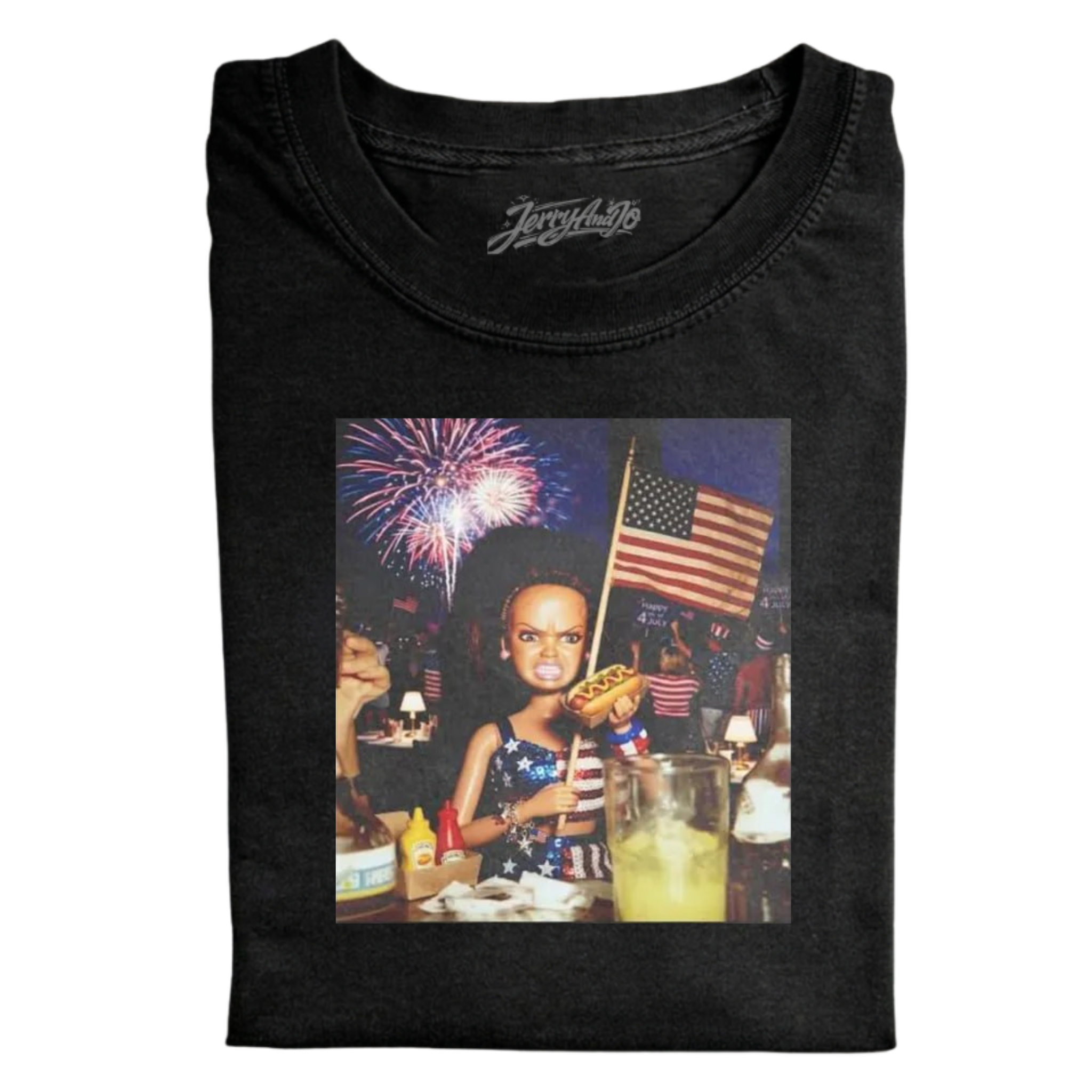 VINTAGE DOLL GIRL FACE 4TH OF JULY T-SHIRT, BT_00001