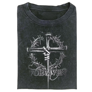 CHRISTIAN CROSS FORGIVEN GRAPHIC TEE FAITH THORN CROWN JESUS SHIRT LL - 0139