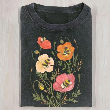 VINTAGE POPPY AND BUMBLEBEE GRAPHIC T-SHIRT LL - 0144