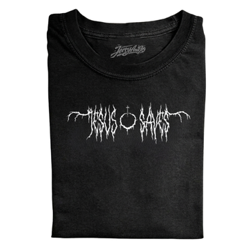 JESUS SAVES BLACK METAL SHIRT LL - 0007