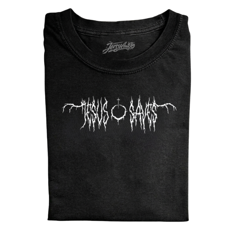 JESUS SAVES BLACK METAL SHIRT LL - 0007