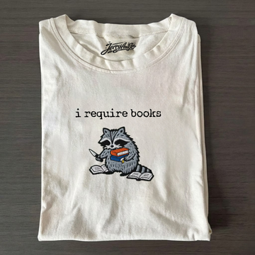 CHAOTIC RACCOON READER TEE, EMBROIDERED  BT - 0001