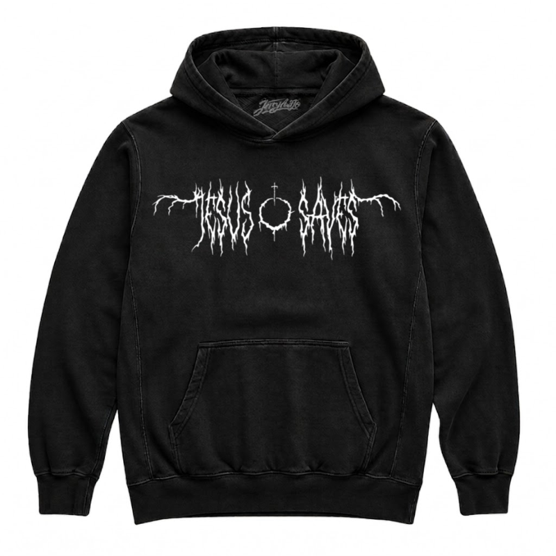 JESUS SAVES BLACK METAL SHIRT LL - 0007