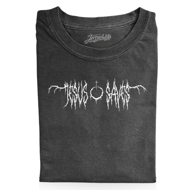 JESUS SAVES BLACK METAL SHIRT LL - 0007