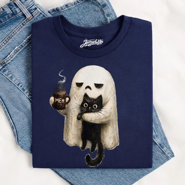 GHOST CAT SPOOKY BLACK CAT FUNNY HALLOWEEN COFFEE LOVER SHIRT LL - 0255