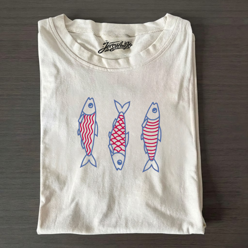 EMBROIDERED SARDINES SHIRT: FUNNY FISH TEE , BT-0003