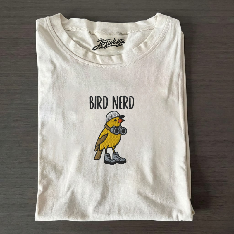 EMBROIDERED BIRD NERD T-SHIRT, FUNNY BIRD WATCHER SHIRT, BT-0004