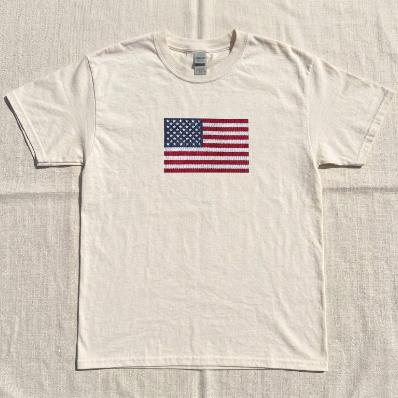 USA FLAG CORDED CREWNECK, EMBROIDERED AMERICAN FLAG  SHIRT BT-0012