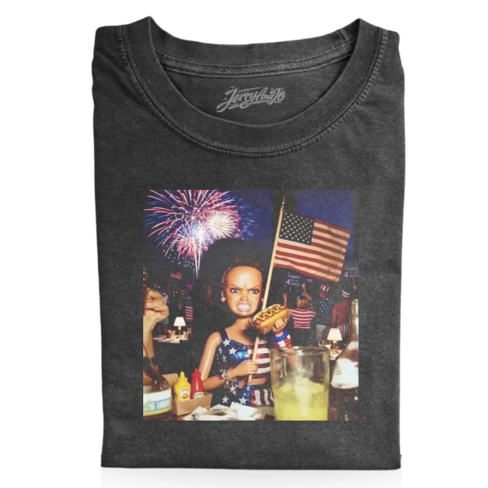 VINTAGE DOLL GIRL FACE 4TH OF JULY T-SHIRT, BT_00001