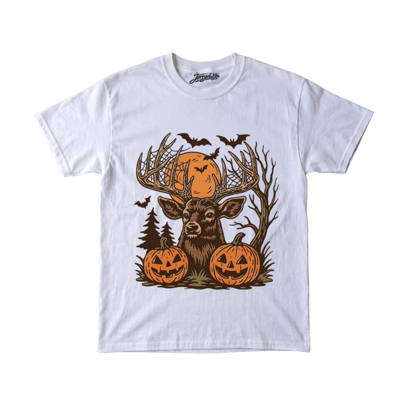 HALLOWEEN DEER SOUTHERN SHIRT: SPOOKY FOREST BUCK, PUMPKINS & BATS BT-0099