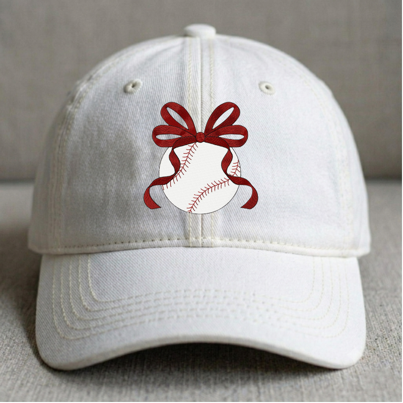 BASEBALL WITH BOW EMBROIDERY HAT- CUTE SPORTS BALL MACHINE EMBROIDERY PATTERN  BT-0017