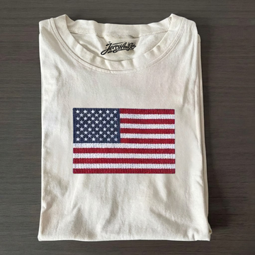 USA FLAG CORDED CREWNECK, EMBROIDERED AMERICAN FLAG  SHIRT, BT-00012
