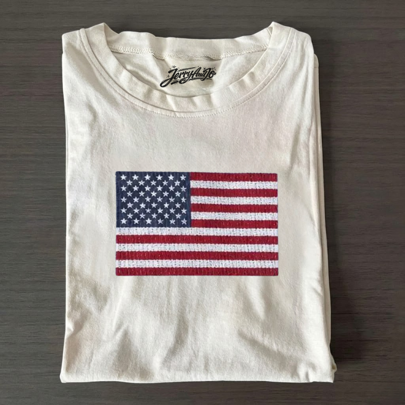 USA FLAG CORDED CREWNECK, EMBROIDERED AMERICAN FLAG  SHIRT, BT-00012
