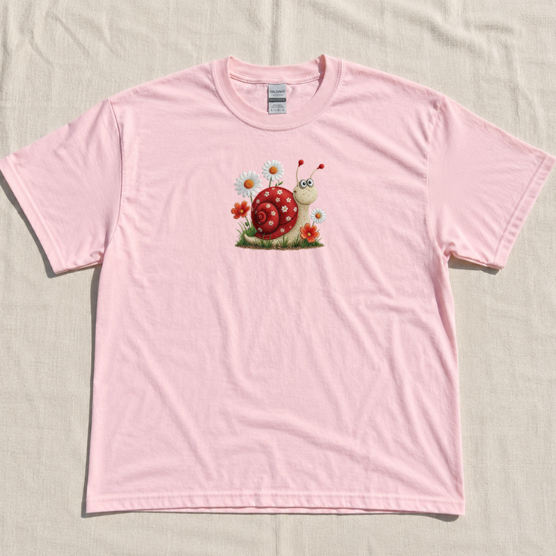 KAWAII SNAIL WITH DAISIES, CUTE FLORAL SNAIL EMBROIDERY SHIRT BT-0016