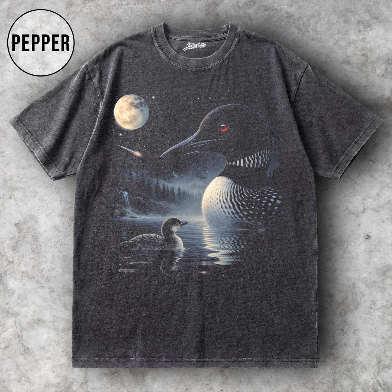 LOON HOWLING TO THE MOON SHIRT, LOON BIRD FULL MOON GRAPHIC TEE BT-00246