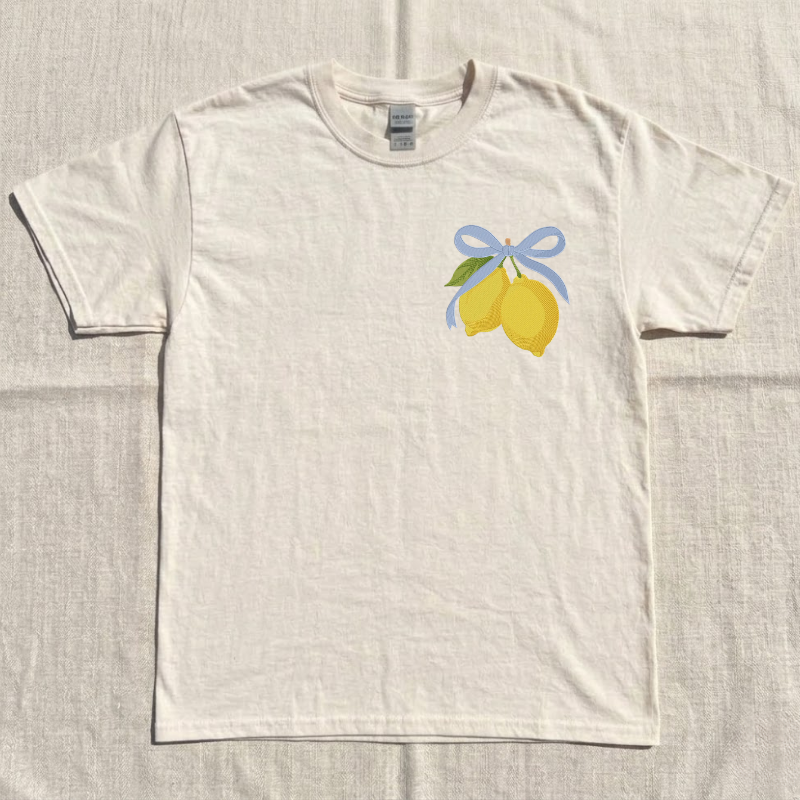 LEMON BOW MACHINE EMBROIDERY SHIRT, SUMMER CITRUS EMBROIDERY BT-0064