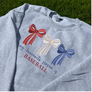 BASEBALL IS MY FAVORITE SEASON MACHINE EMBROIDERY SWEATER, COQUETTE BOW BT-0038