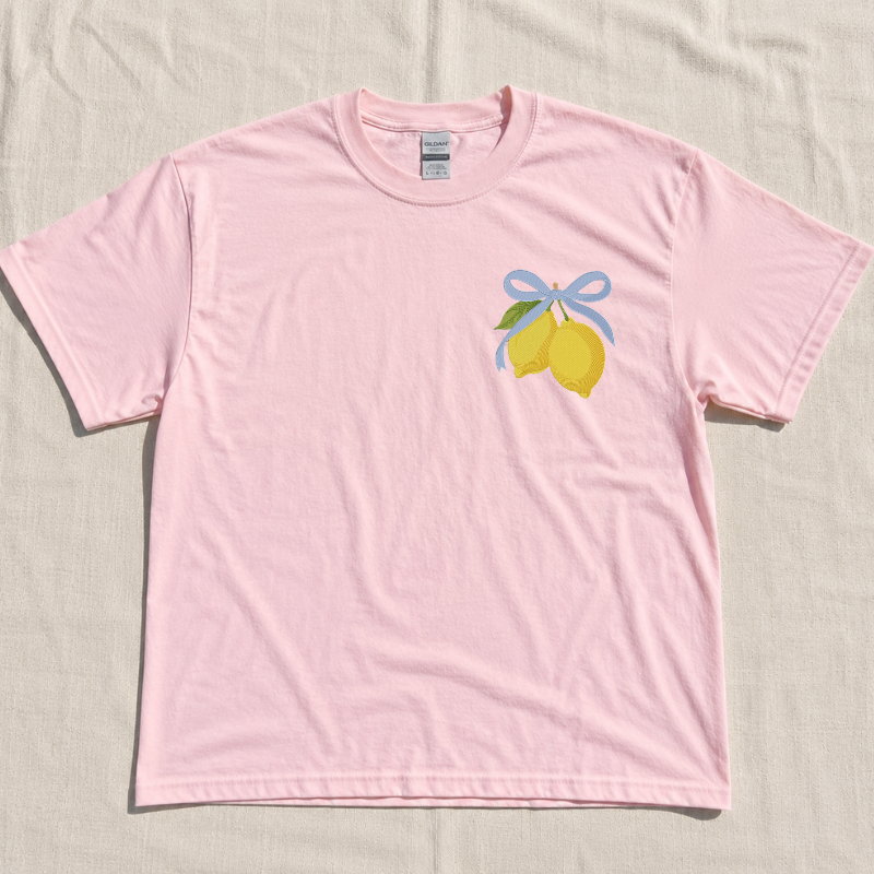 LEMON BOW MACHINE EMBROIDERY SHIRT, SUMMER CITRUS EMBROIDERY BT-0064