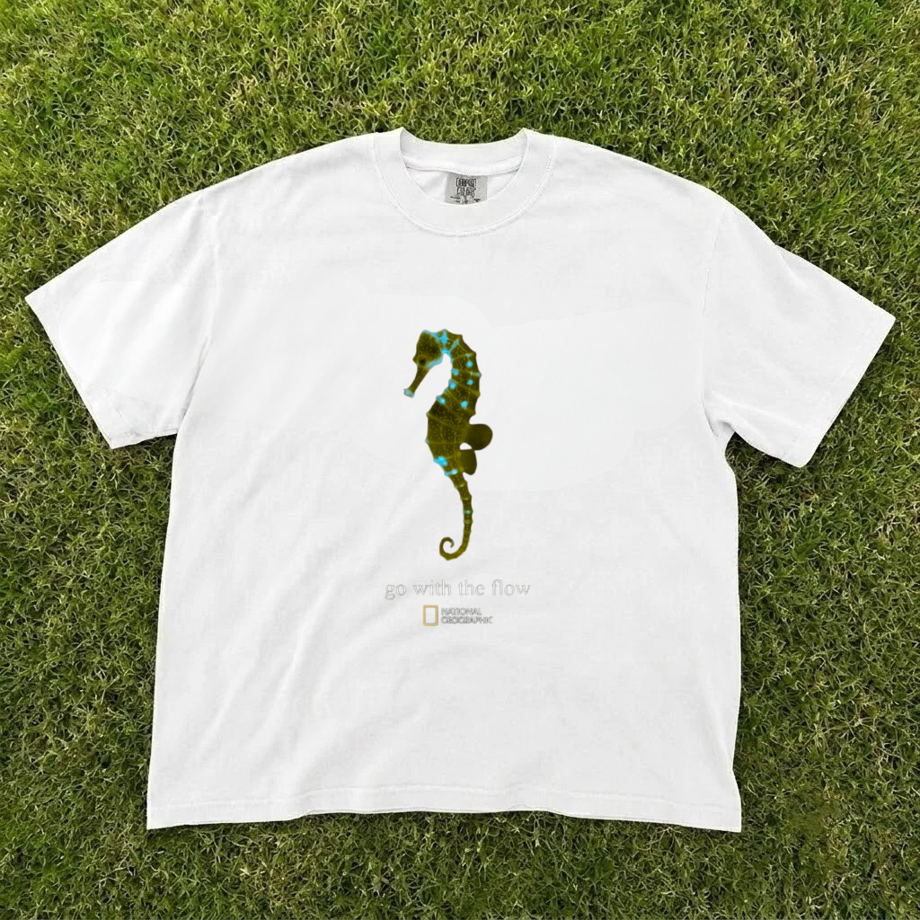 GO WITH THE FLOW SEAHORSE T-SHIRT, OCEAN GRAPHIC TEE, COASTAL BEACH SHIRT BT-0070