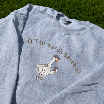 OFF TO WATCH BASEBALL SILLY GOOSE MACHINE EMBROIDERY SWEATER BT-0039