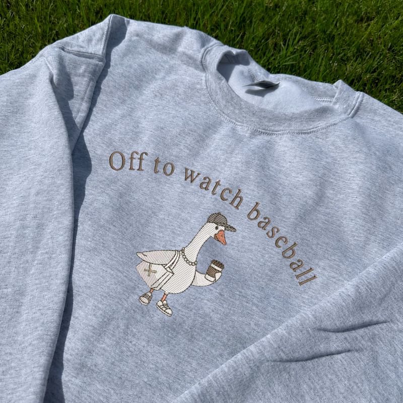 OFF TO WATCH BASEBALL SILLY GOOSE MACHINE EMBROIDERY SWEATER BT-0039