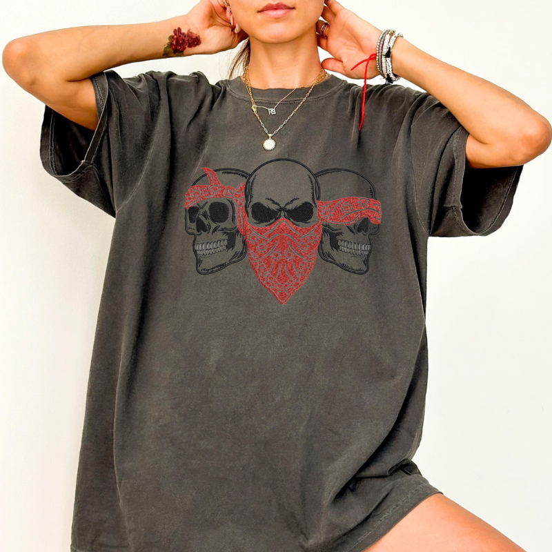 TRIPLE SKULL BANDANA EMBROIDERY DESIGN – GANG SKELETON MASK BT-0066