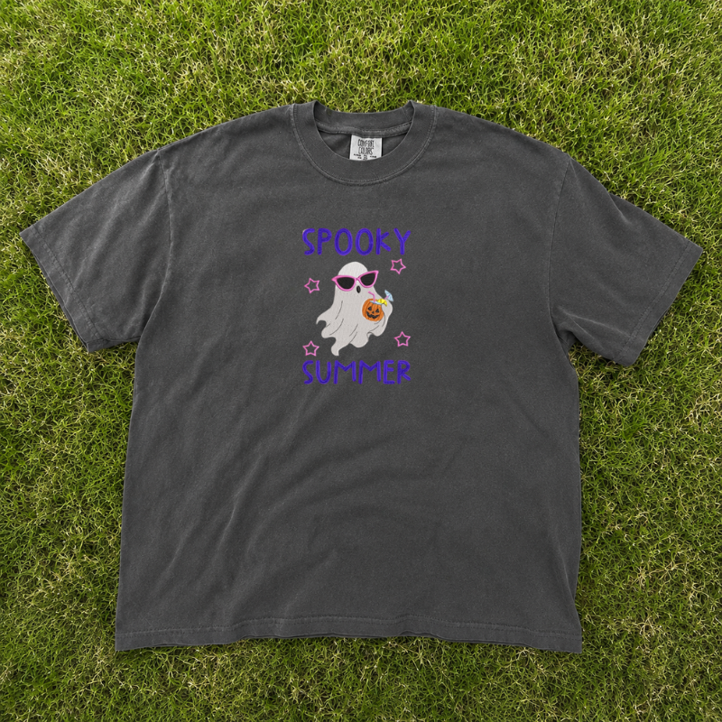SPOOKY SUMMER GHOST MACHINE EMBROIDERY SHIRT, HALLOWEEN SPOOKY SEASON DESIGN BT - 0045