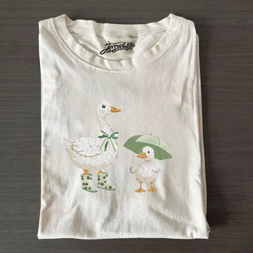 Wet but Happy Goose,Cute Goose Rainy Day Embroidery, BT-00015