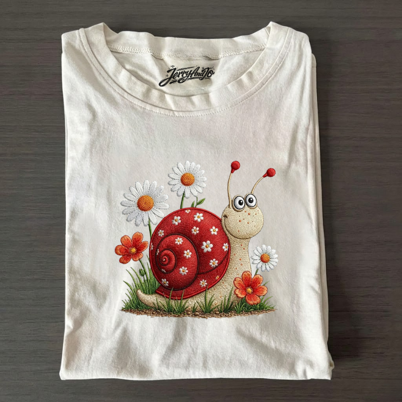 KAWAII SNAIL WITH DAISIES, CUTE FLORAL SNAIL EMBROIDERY SHIRT, BT-00016