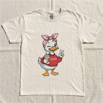 MAMA DUCK EMBROIDERY DESIGN, FUNNY GOOSE COFFEE EMBROIDERY SHIRT, CUTE MOM ANIMAL EMBROIDERY BT - 0049