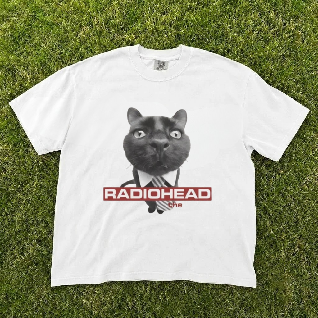 VINTAGE WHITE TSHIRT WITH BLACK CAT DESIGN RADIOHEAD BT-0072