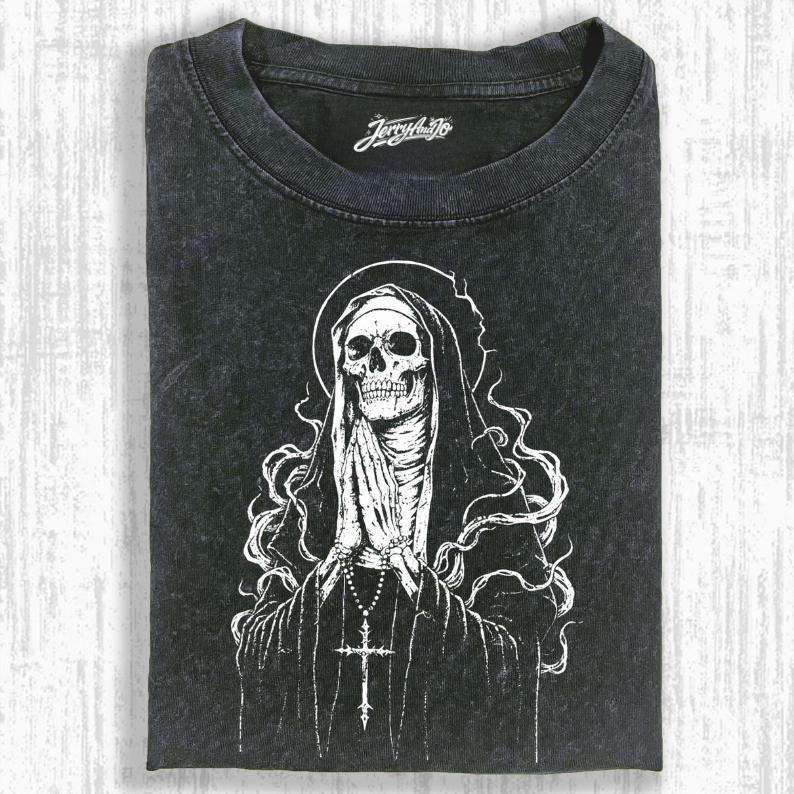 RETRO SKULL PRAYING LA-SANTA MUERTE T-SHIRT  BT-00114