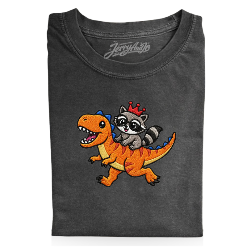 DINOSAUR RACCOON EMBROIDERY SHIRT, CUTE ANIMAL MACHINE EMBROIDERY BT-0030