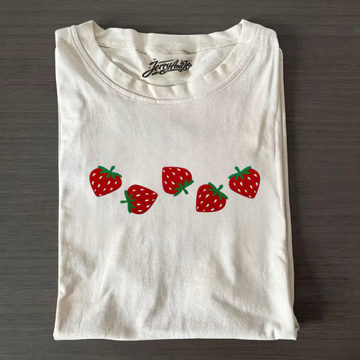 EMBROIDERED STRAWBERRY SHIRT, SPRING GIFT TEE, COTTAGECORE FRUIT TSHIRT LL - 0025