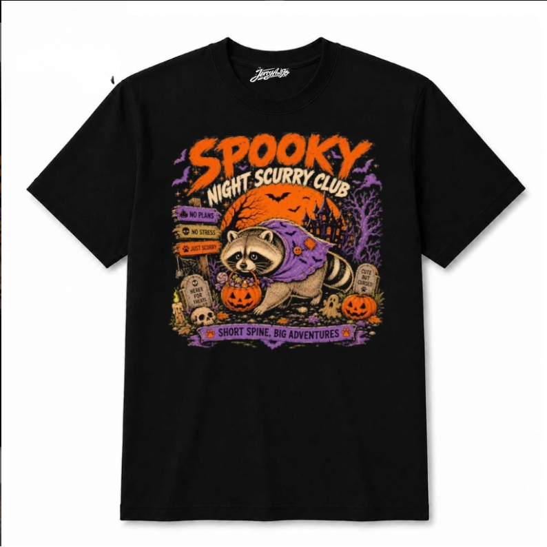 SPOOKY NIGHT SCURRY CLUB HALLOWEEN JIMOTHY RACCOON T-SHIRT BT-00222