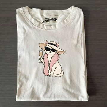 FANCY CAT CHAMPAGNE GRAPHIC T-SHIRT LL - 0027