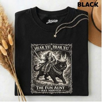 FUN AUNT KNIGHT RIDING BLACK CAT T-SHIRT BT-00225