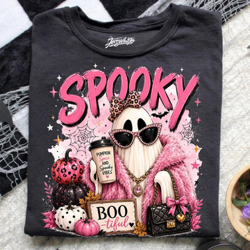 SPOOKY GLAM GHOST SHIRT, BOUJEE PINK HALLOWEEN GHOST TEE  BT-00128